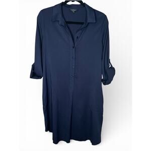 Liverpool Los Angeles Navy Shirt Dress Roll Tab Sleeve Popover Dress S NWT